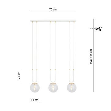 Lampa wisząca GLAM 3 WH/TRANSPARENT biała/transparent/złota