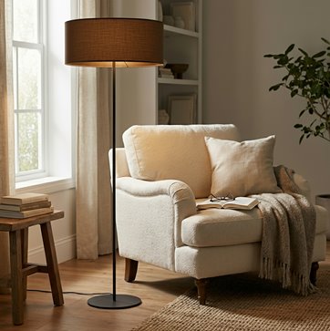 Lampa podłogowa ECO LP1 BROWN klasyczna, brązowa, abażur