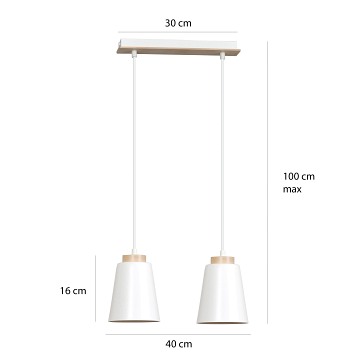 Lampa wisząca BOLERO 2 WHITE skandynawska, drewno, biała