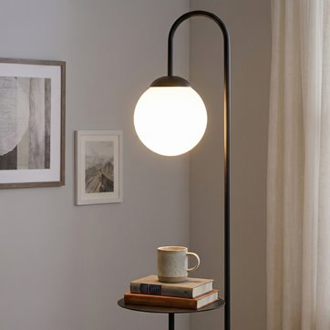 Lampa podłogowa BARI LP1 BL design, stolik, czarna/biała