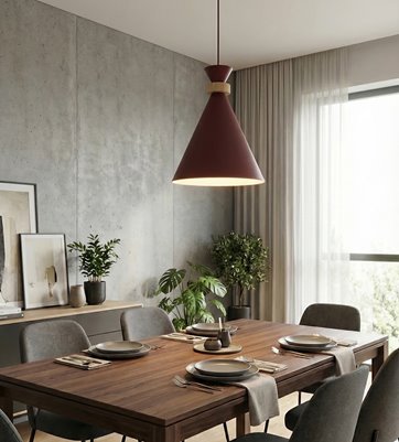 Lampa wisząca ZERO 1 BURGUNDY nowoczesna, metal, drewno