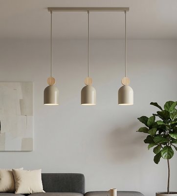 Lampa wisząca MESI 3 MOKKA nowoczesna, beżowa, metal drewno