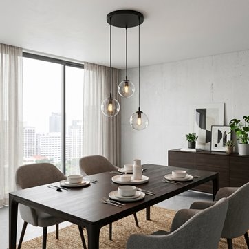 Lampa wisząca COSMO 3 BL PREMIUM TRANSPARENT klosz, czarna