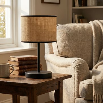 Lampka nocna ECO LN1 RATTAN abażur, beżowa, klasyczna