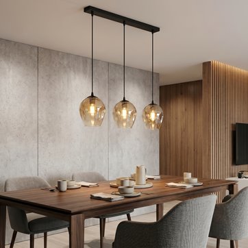 Lampa wisząca ISTAR 3 BL MIODOWY loft klosz bursztyn, czarna