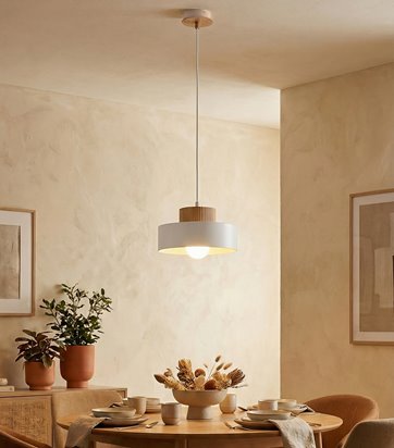 Lampa wisząca KIVI 1S WHITE nowoczesna, biała, metal drewno