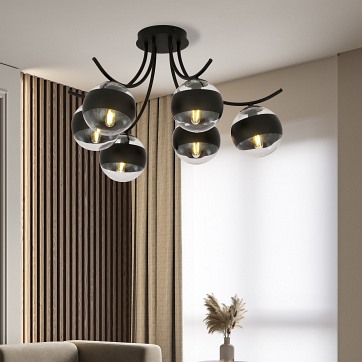 Lampa sufitowa BOSTON 6 BLACK/STRIPE czarna/transparent