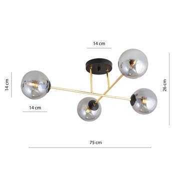 Lampa sufitowa MAGNUM 4 BL GRAFIT plafon czarna/złota/grafit