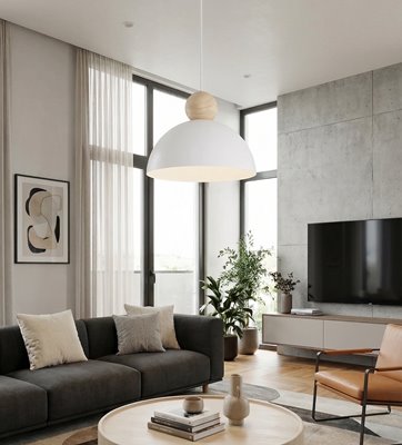 Lampa wisząca KAKI 1M WHITE nowoczesna, biała, metal drewno