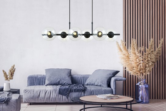 Lampa wisząca RORY 6 BLACK/TRANSPARENT loft, czarna, klosz