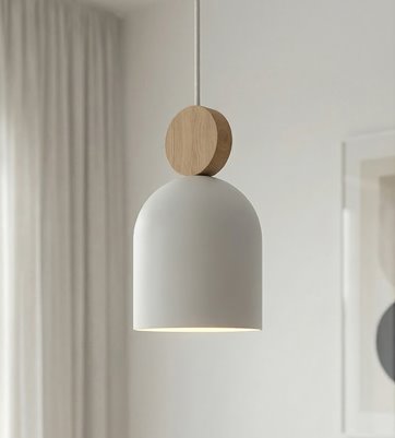 Lampa wisząca MESI 1 WHITE nowoczesna, biała, metal drewno