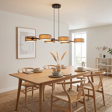 Lampa wisząca DRUMZ 6 RATTAN nowoczesna, brązowa, abażury