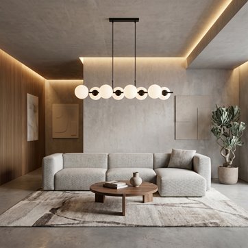 Lampa wisząca RORY 8 BLACK/OPAL loft, czarna, klosz