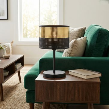 Lampka nocna LUX LN1 BL GOLD abażur, czarna, złota klasyczna