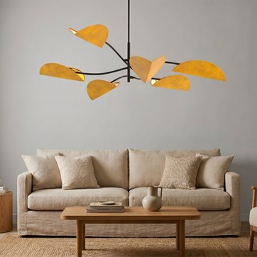 Lampa sufitowa LOTUS 6 BL MUSTARD abażury, pomarańczowa