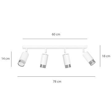 Lampa sufitowa HIRO 4 WH/CHROME tuby, metal, biały/chrom