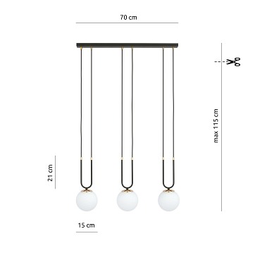 Lampa wisząca GLAM 3 BL/OPAL glamour czarna/biała/złota