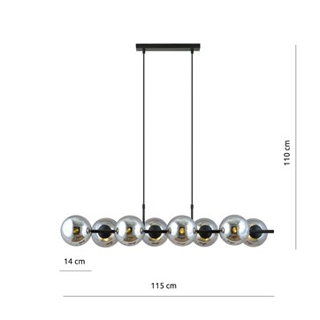 Lampa wisząca RORY 8 BLACK/GRAFIT loft, czarna, klosz