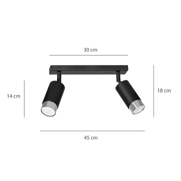 Lampa sufitowa HIRO 2 BL/CHROME tuby, metal, czarny/chrom