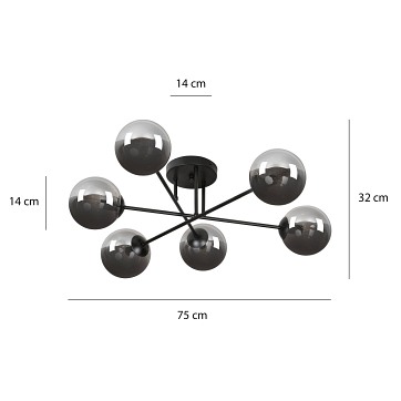 Lampa sufitowa BRENDI 6B BL GRAFIT loft klosze grafit czarna