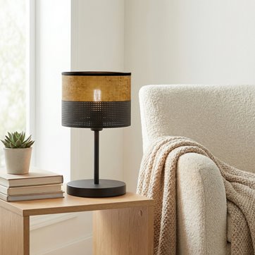 Lampka nocna KARBON LN1 BL BROWN abażur, brązowa, klasyczna