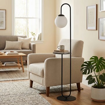 Lampa podłogowa BARI LP1 BL design, stolik, czarna/biała