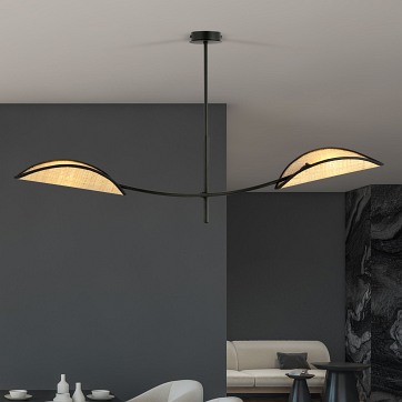 Lampa sufitowa LOTUS 2 BLACK/RATTAN abażury czarna/rattan