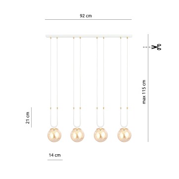 Lampa wisząca GLAM 4 WH/MIODOWY biała/bursztyn/złota