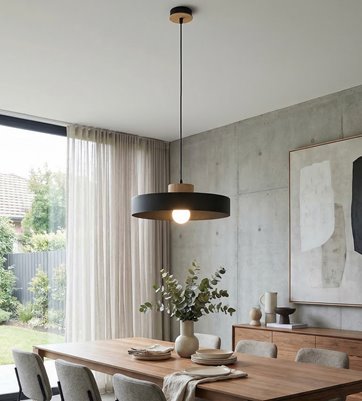 Lampa wisząca KIVI 1L BLACK nowoczesna, czarna, metal drewno