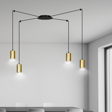 Lampa wisząca TRAKER 4 BL/GOLD nowoczesna pająk czarno/złota