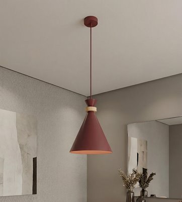 Lampa wisząca ZERO 1 BURGUNDY nowoczesna, metal, drewno