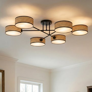 Lampa sufitowa MAGA 6 RATTAN plafon, brązowa, abażur