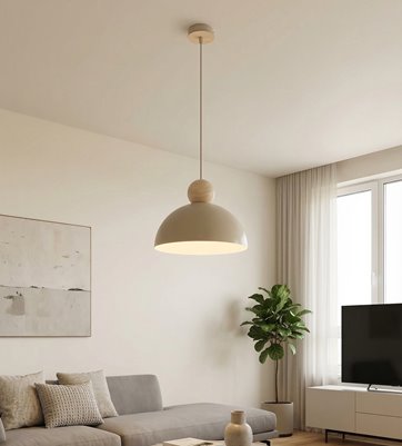 Lampa wisząca KAKI 1M MOKKA nowoczesna, beż, metal drewno