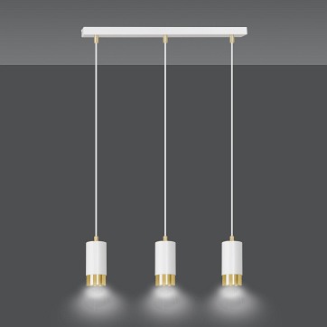 Lampa wisząca FUMIKO 3 WH/GOLD tuby, metal, biało/złota