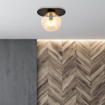 Lampa sufitowa PLAZA 1 BL/MIODOWY plafon czarna/bursztyn