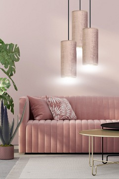 Lampa wisząca BENTE 3 BL PREMIUM ROSE abażur welur różowy