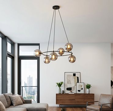 Lampa wisząca AZURA 6 BL GRAFIT wyjątkowa, nowoczesna, szkło