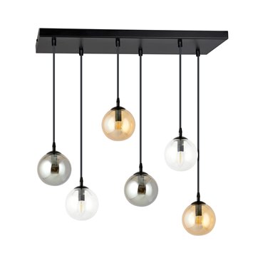Lampa wisząca COSMO 6 BL MIX1 loft, klosze kolor mix, czarna