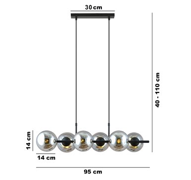 Lampa wisząca RORY 6 BLACK/GRAFIT loft, czarna, klosz