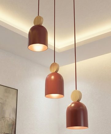 Lampa wisząca MESI 3PREM BURGUNDY nowoczesna, metal, drewno
