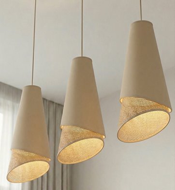 Lampa wisząca MODA 3 MO RATTAN nowoczesna, beżowa, abażur