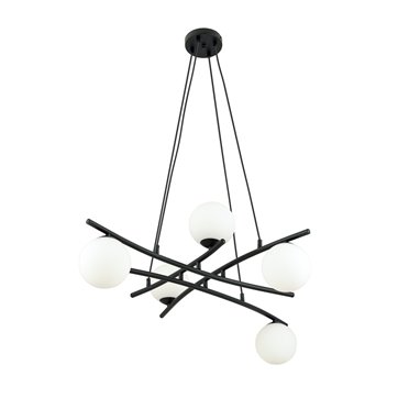 Lampa wisząca ESSA 5 OPAL klosze kule DESIGN czarna/biała