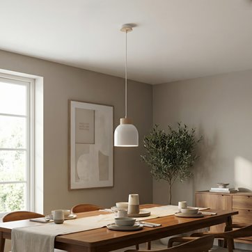 Lampa wisząca VIGO 1 WHITE nowoczesna, biała, metal, drewno