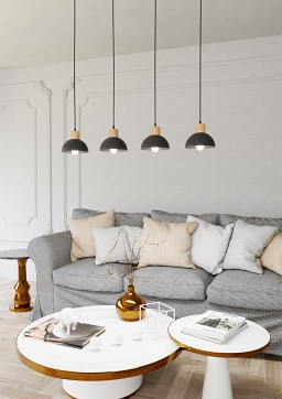 Lampa wisząca SECO 4 BL, loft, metal, czarna, drewno