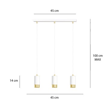 Lampa wisząca FUMIKO 3 WH/GOLD tuby, metal, biało/złota