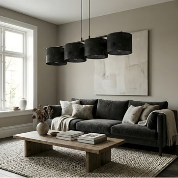 Lampa wisząca KARBON 4 BLACK klasyczna, abażur, czarna