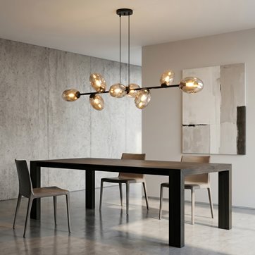 Lampa wisząca PANDORA 8 BL MIODOWY klosze czarny/bursztyn