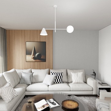 Żyrandol HERMES 2 WHITE nowoczesny, biały, klosz, salon