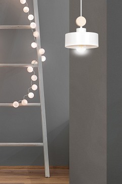 Lampa wisząca TUNISO 1 WHITE skandynawska, drewno, biała