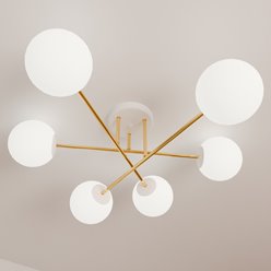 Lampa sufitowa MAGNUM 6 WH OPAL plafon, klosze, biała/złota